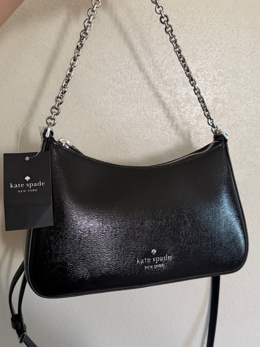 kate spade Black Patent Shoulder Bag with Chain Strap